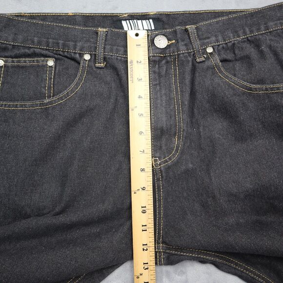 Code One Pants Mens 36 Black High Rise Flat Front Dark Wash Denim Jeans - Picture 5 of 16